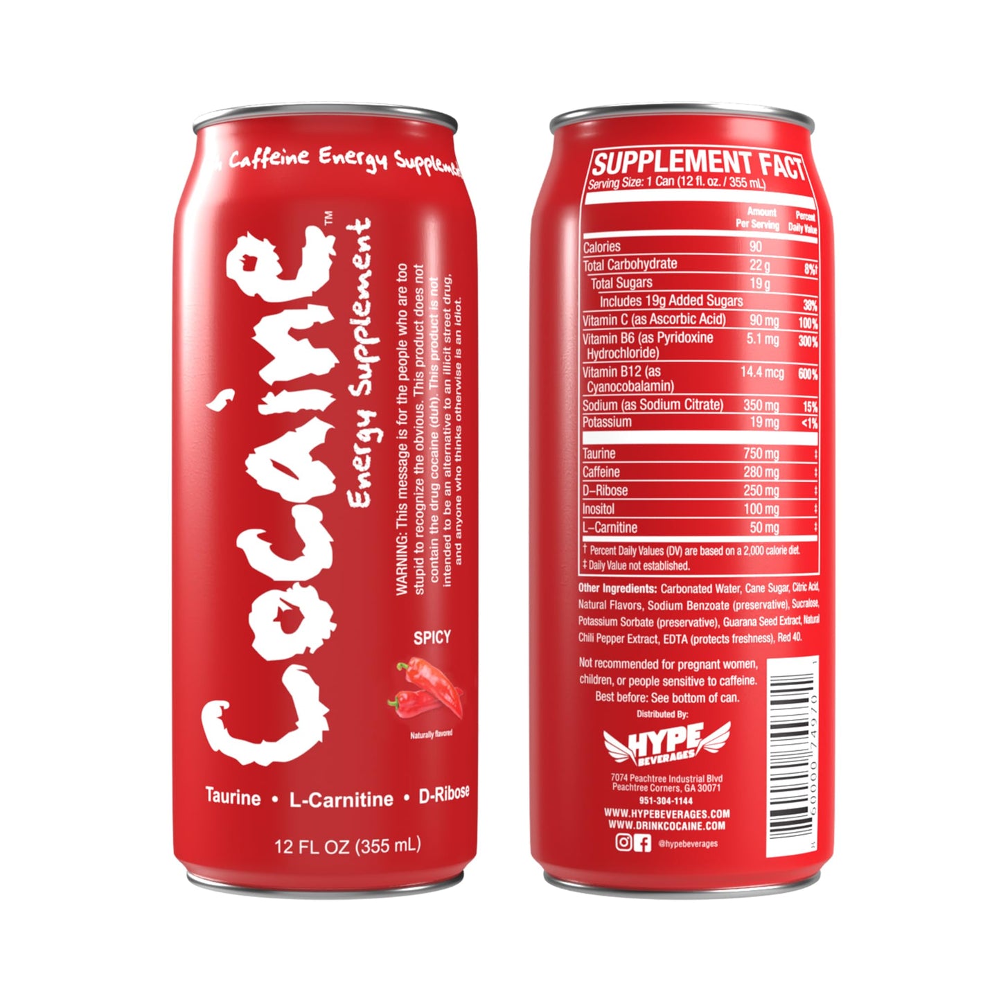 Coacaine Energy Drink Spice Blast - High Caffeine & Taurine, Vitamins, Antioxidants - 12 Fl Oz Can, Pack of 12