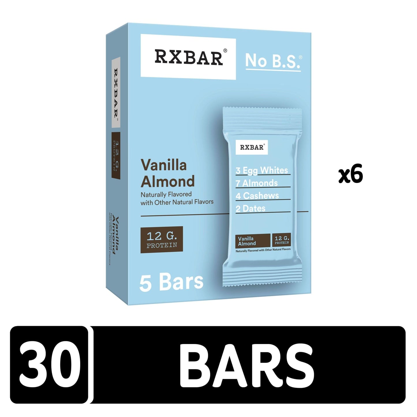 RXBAR Protein Bars, 12g Protein, Gluten Free Snacks, Vanilla Almond (6 Boxes, 30 Bars)
