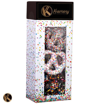 Kremery Creamy Chocolate Cravings - Fathers Day, Chocolate Covered Pretzel Twists Gift Basket, In Confetti Tower (12 Pretzels, A