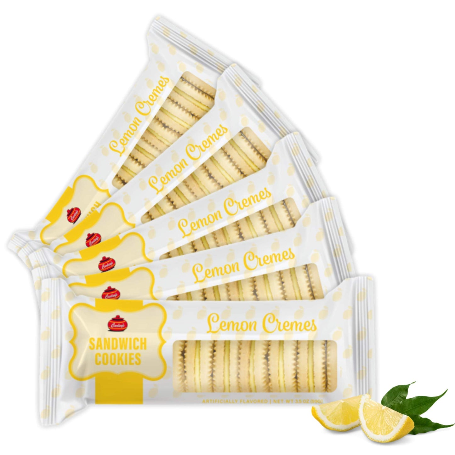 Carleys Sandwich Cookies, Lemon Creme, Perfect Lunch Box Or On-The-Go Snacks, Dessert Sweets, Snack Food Gifts, Kosher Certified, Sweet , Nut-Free, 3.5 Oz Snack Packs, Pack Of 12