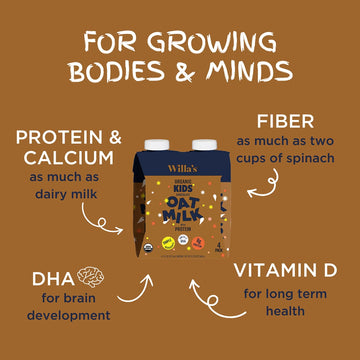 Willa s Organic Kid s Chocolate Oat Milk with 8g Protein & 240g Calcium Plant-Based Milk for Kids Dairy-Free Low Sugar 2g Fiber- 8.25 oz 16 Pack