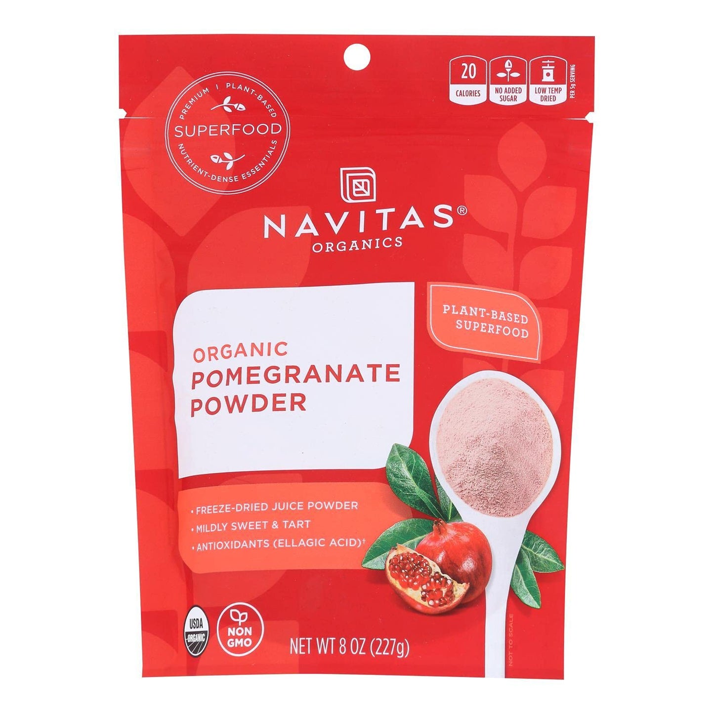 Navitas Organics Gluten Free Naturally Sweet and Mildly Tart Flavor Pomegranate Powder (8OZ, Non GMO, Freeze Dried, Gluten Free,