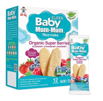 Baby Mum-Mum Organic Rice Rusks Baby Snacks - Super Berries Flavor (Pack Of 6) | Infant Teething Biscuits - Non-Gmo, Gluten Free
