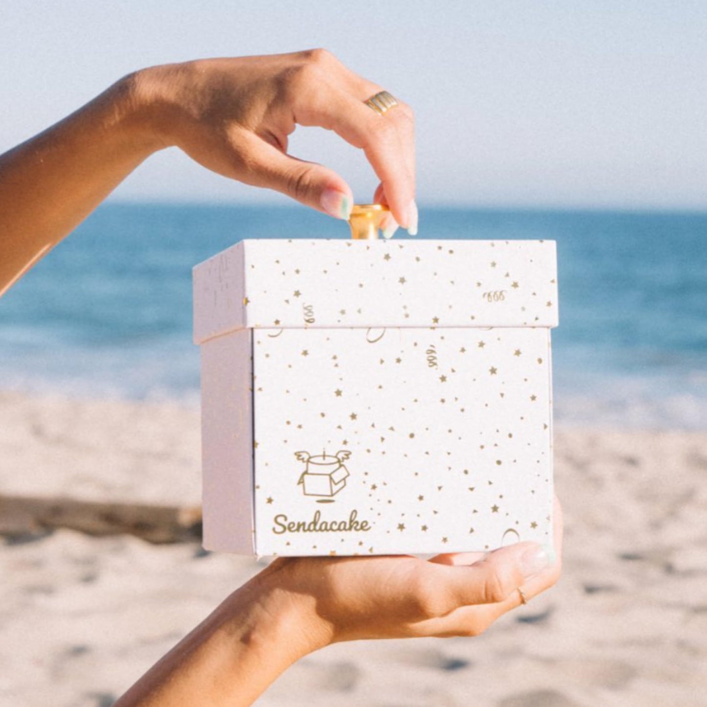 Sendacake Celebration Surprise Explosion Gift Box With Flying Butterflies, Flower Shower & 3'' Chocolate Chip Mini Bundt Cake -