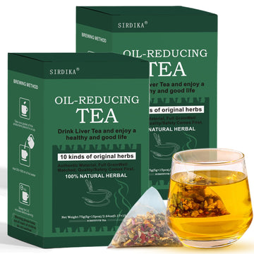 Oil-Reducing Tea - 10 Herbal with Excellent Formula, Oil Cleansing Tea for Liver, Oil-Reducing Tea Herbal Chinese Tea, 15 Tea Ba