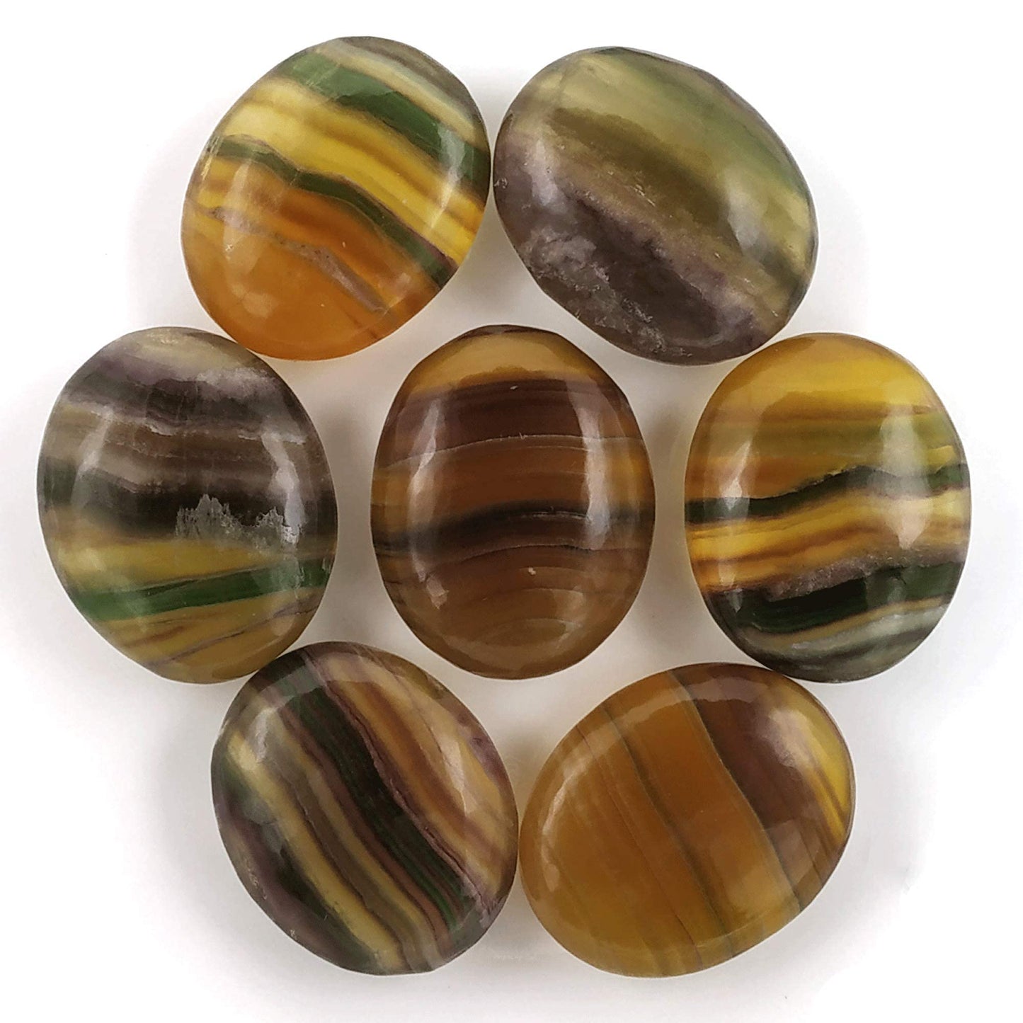Amazing Gemstone Fluorite Palm Stone - Pocket Massage Worry Stone For Natural Body Chakra Balancing, Reiki Healing And Crystal G