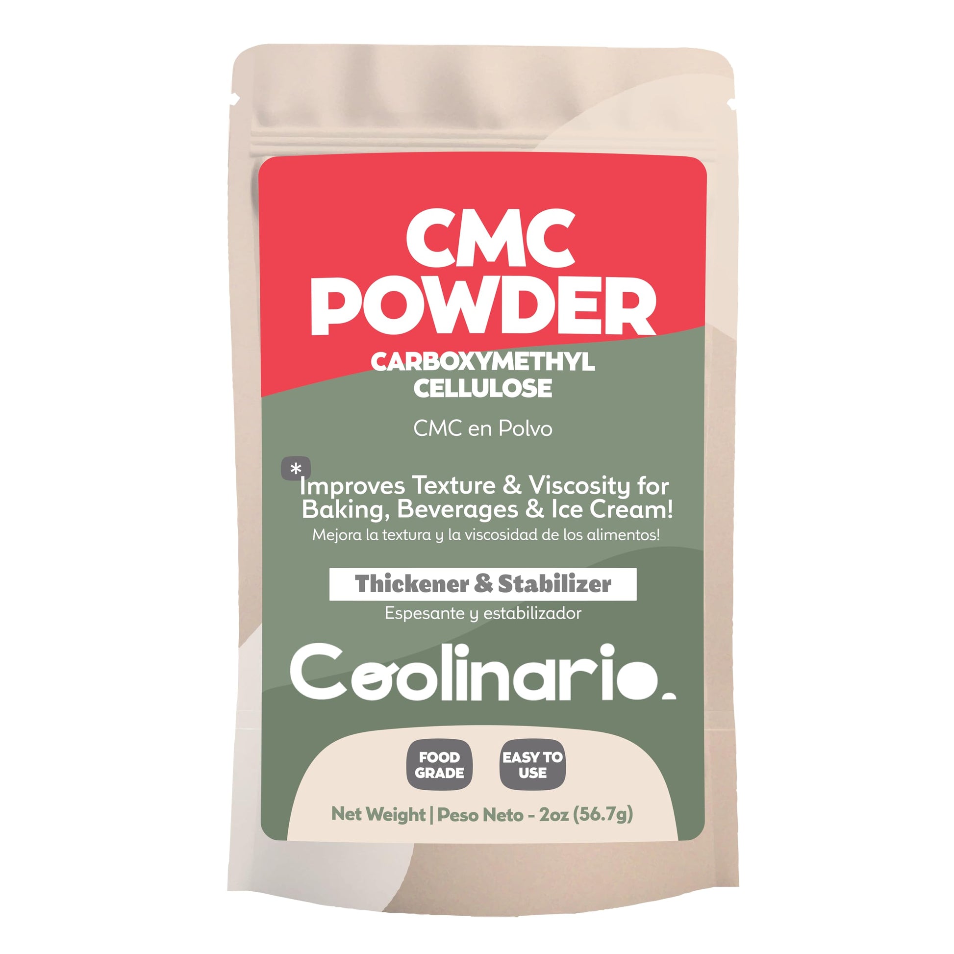 Coolinario Carboxymethyl Cellulose - CMC Powder - Tylose Powder - (2 Oz) Food Grade Thickener & Stabilizer for Baking, Beverages