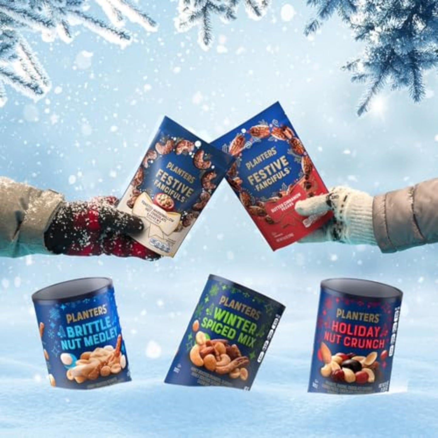 PLANTERS Holiday Brittle Nut Medley Trail Mix Snack with Honey Peanuts Yogurt Raisins Peanut Brittle Pretzels & Cashews Holiday Snack Party Nut Mix 1 lb. Canister