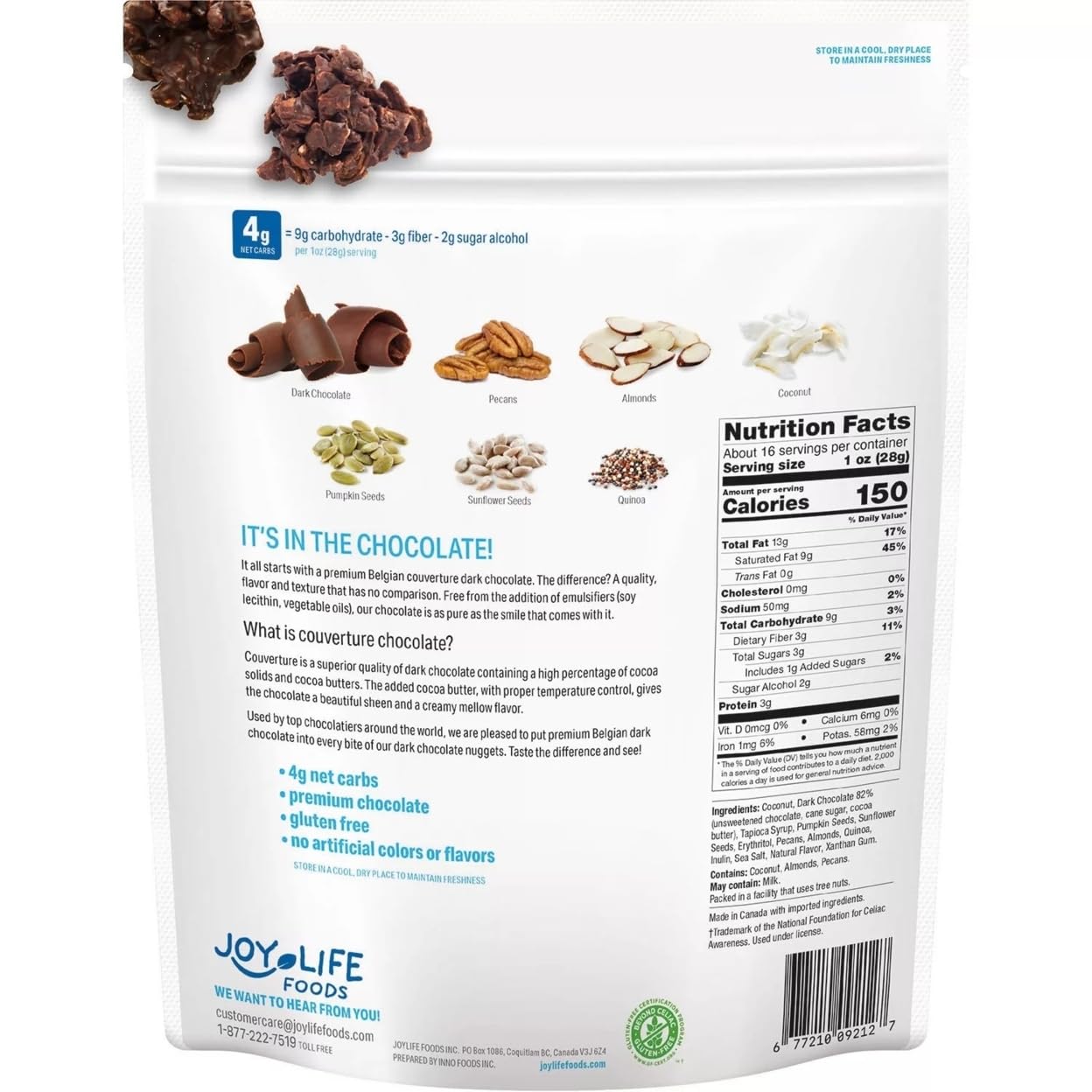 chimoo Dark Chocolate Keto Clusters - 1 Pound, Low Carb Snack