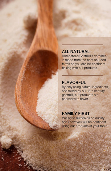 Homestead Gristmill Stone Ground White Cornmeal - Non-Gmo, Chemical-Free Finely Ground Corn Meal- Long Shelf Life - Made In The