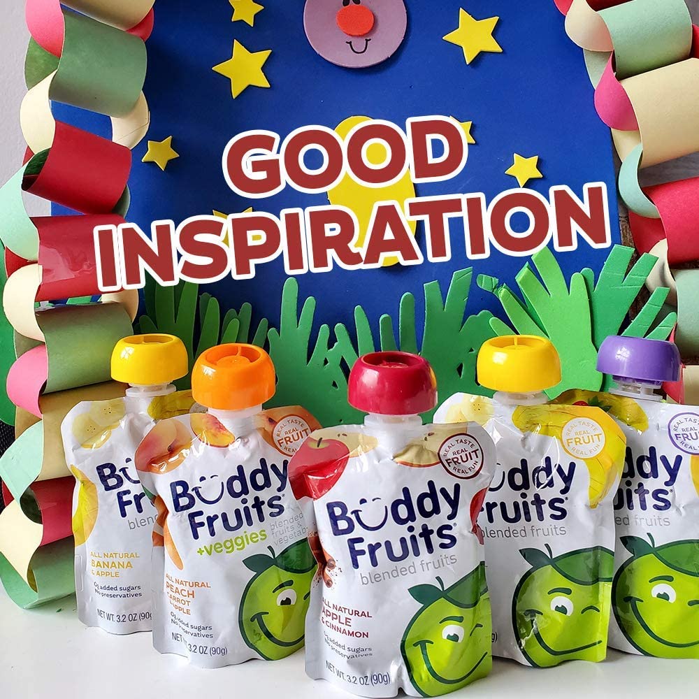 Buddy Fruits Pure Blended Fruit Snack To Go Apple And Strawberry Applesauce 3.2Oz (Pack Of 12) | 100% Real Fruit | No Sugar, Non Gmo, Vegan, Gluten Free, No Preservatives, Bpa Free, Certified Kosher
