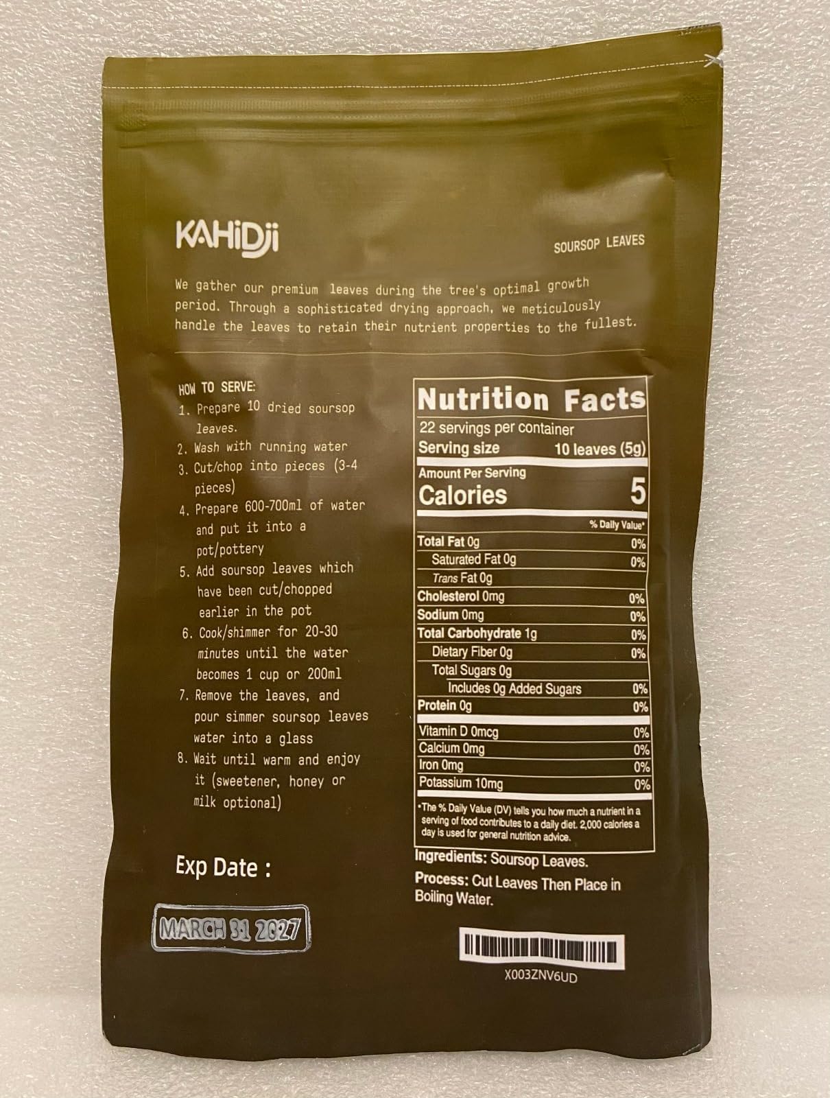 KAHIDJI Soursop Graviola Dried Leaves for Tea 120g Non-GMO Caffeine-free Green