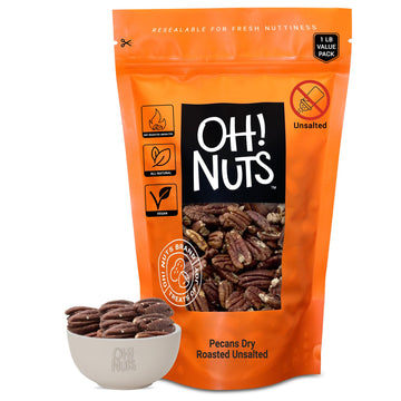 Pecans | Dry Roasted Unsalted | 1 lb | Oil-Free, All Natural Pecans | Packed in New York Zip-Seal Bag for Exceptional Freshness