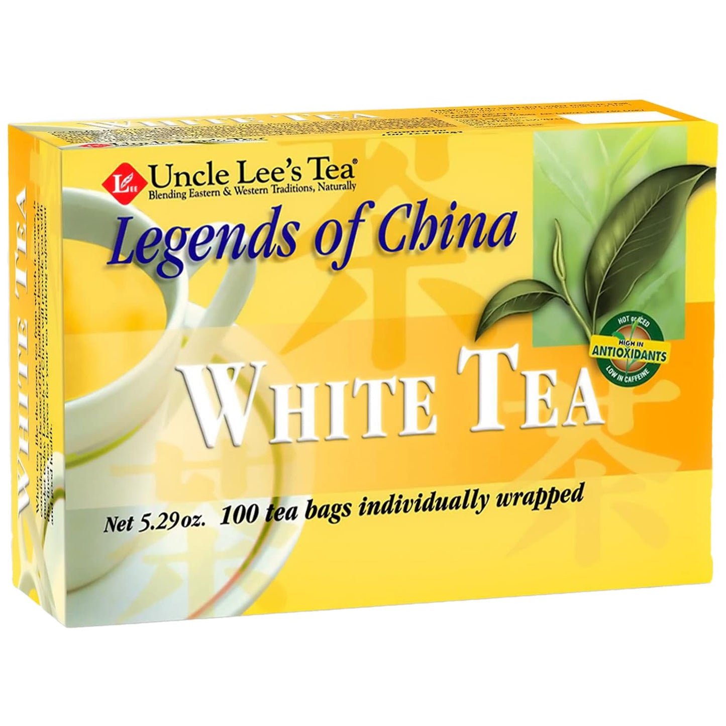 Uncle Lee’s enhanced White Tea, Lightly Caffeinated, 100 Count – Antioxidant-Rich Bai Mu Dan in Individually Wrapped Tea Bags, 5.29 Oz