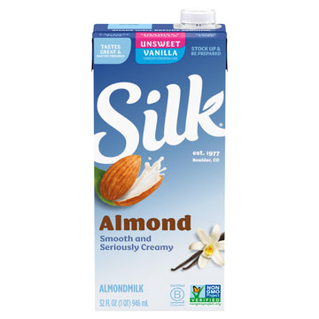 Silk Shelf-Stable Almondmilk, Unsweetened Vanilla, Dairy-Free, Vegan, Non-Gmo Project Verified, 1 Quart