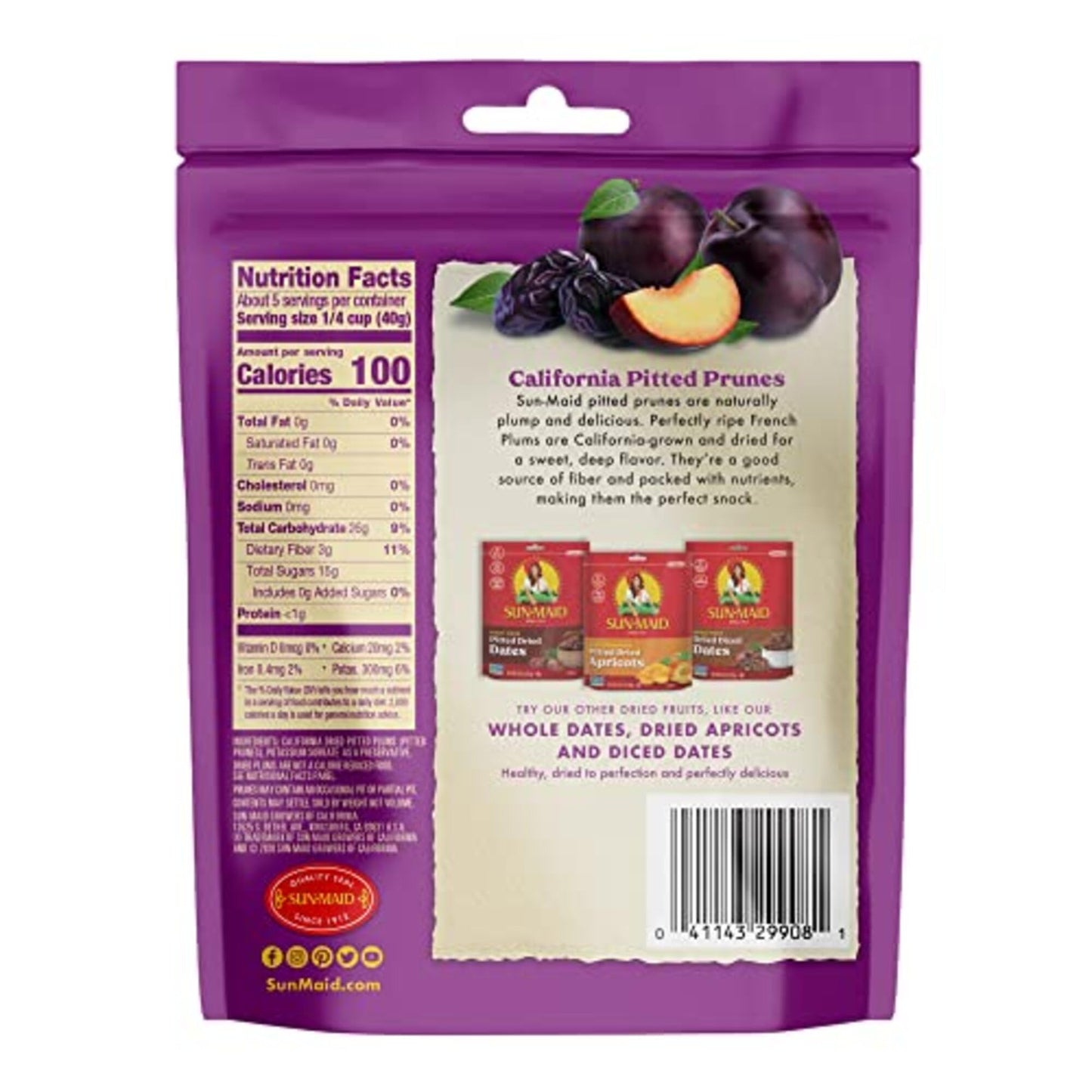 Sun-Maid California Sun-Dried Whole Pitted Prunes - (12 Pack) 7 oz Resealable Bag - Dried Plums - Dried Fruit Snack for Lunches,
