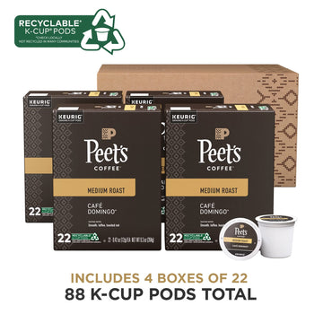 Peets Coffee Medium Roast K-Cup Pods - Café Domingo, 88 Count (4 Boxes of 22 Pods)