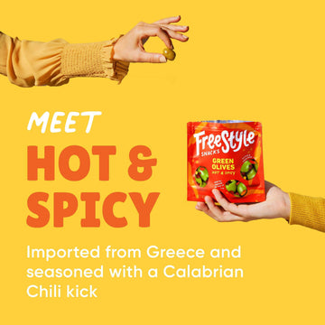 Freestyle Snacks Olive Snack Packs - Fresh Pitted Green Olives, Jumbo-Sized, Grown In Greece, All Natural, Non-Gmo, Paleo, Sugar