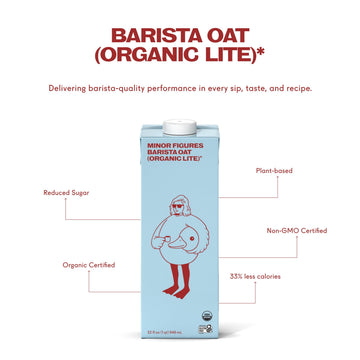 Minor Figures - Organic, Light Oat Milk, Barista Quality, 32 Fl oz, Dairy-Free & Vegan, No Added Sugar, Long Shelf Life, 1 pack)