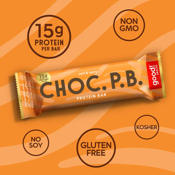Good! Snacks Chocolate Peanut Butter Vegan Protein Bar, Soy & Gluten Free, Plant Based, Low Sugar, 15G Clean Protein, Natural Healthy Snack, Kosher Friendly, For Athletes & Active Lifestyles, 12 Bars