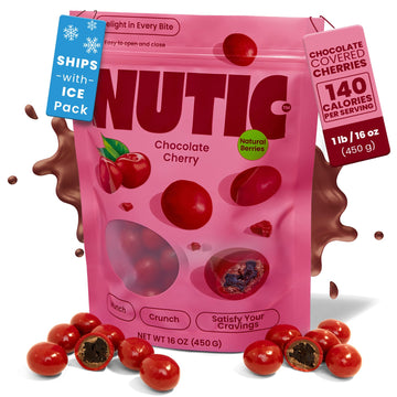 Nutic Chocolate Covered Cherries - 1Lb, Tart Dried Fruit Coated In White And Milk Chocolate - Chocolate Dried Red Cherry Cordial