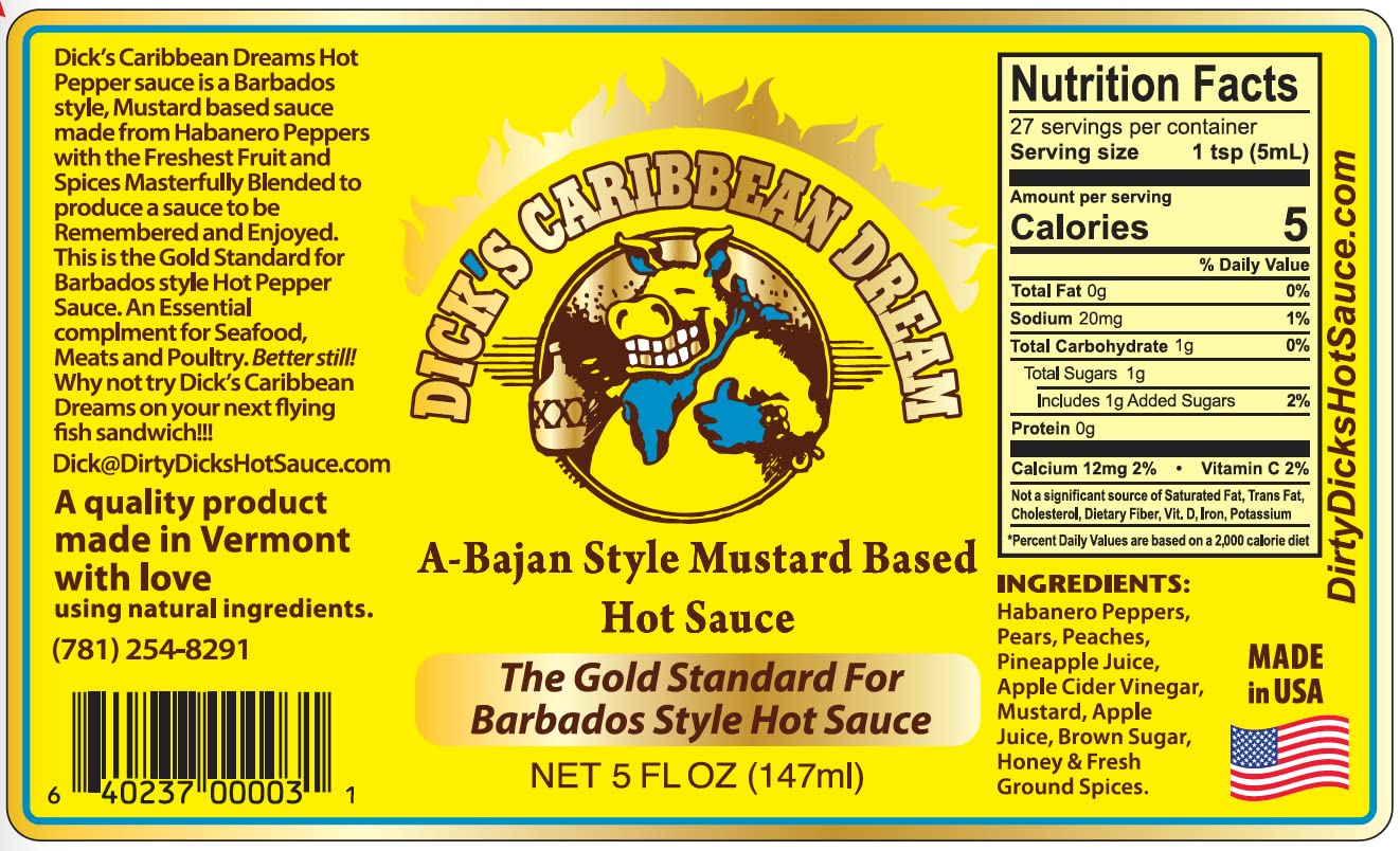 DIRTY DICKS HOT SAUCE Caribbean Dream Mustard-Based Sauce with Fresh Fruit & Spices, 5 Fl Oz (Pack of 1) - White