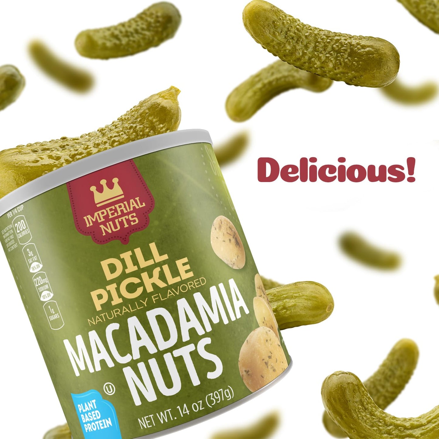 Imperial Nuts - Oil Roasted Macadamia Nuts | Flavored Nuts | Gluten Free, Vegan And Keto Friendly Food | Plant Based Protein, Delicious Buttery Taste | Kosher (Dill Pickle Macadamia Nuts)