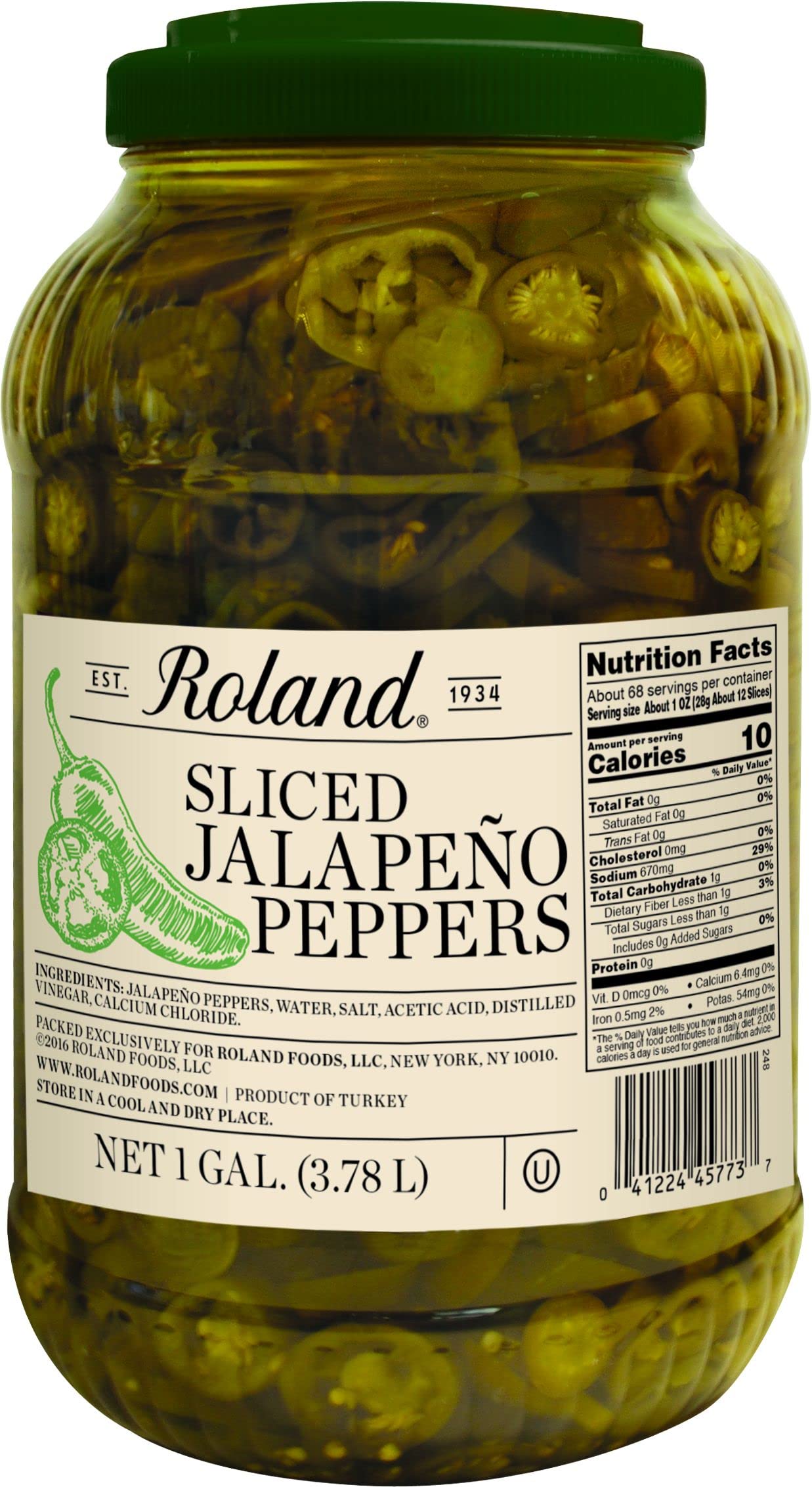 Roland Foods Sliced Jalapeno Peppers in Brine, 128 Fluid Ounce (Pack of 4)