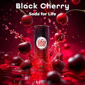 LIFE CIDER Black Cherry Apple Cider Vinegar Soda, 12 Pack, Organic Sparkling Drink, Promotes Gut Health, Natural Flavors