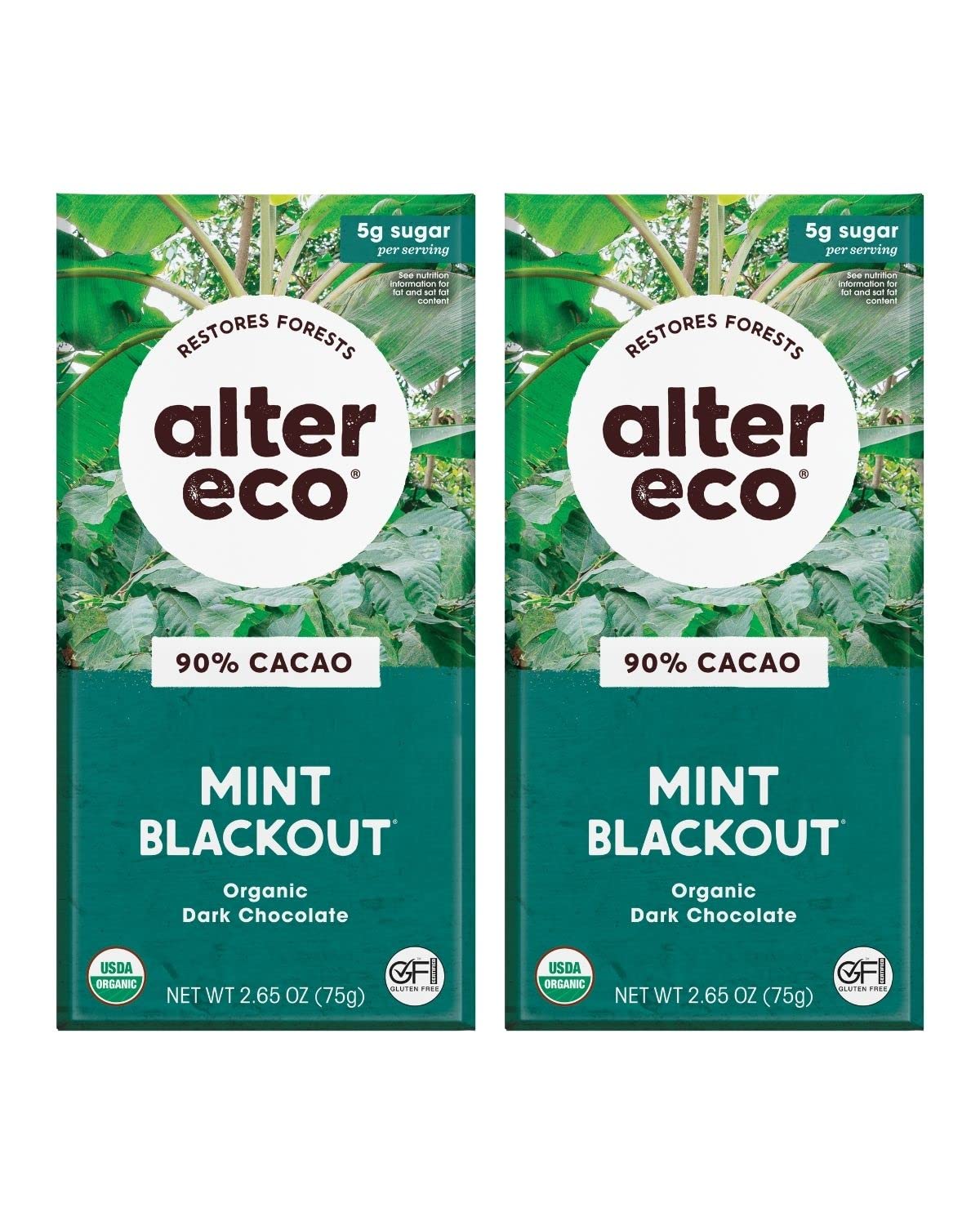 Alter Eco | Dark Chocolate Bars | Pure Dark Cocoa Fair Trade Organic Non-Gmo Gluten Free (2-Pack Mint Blackout)