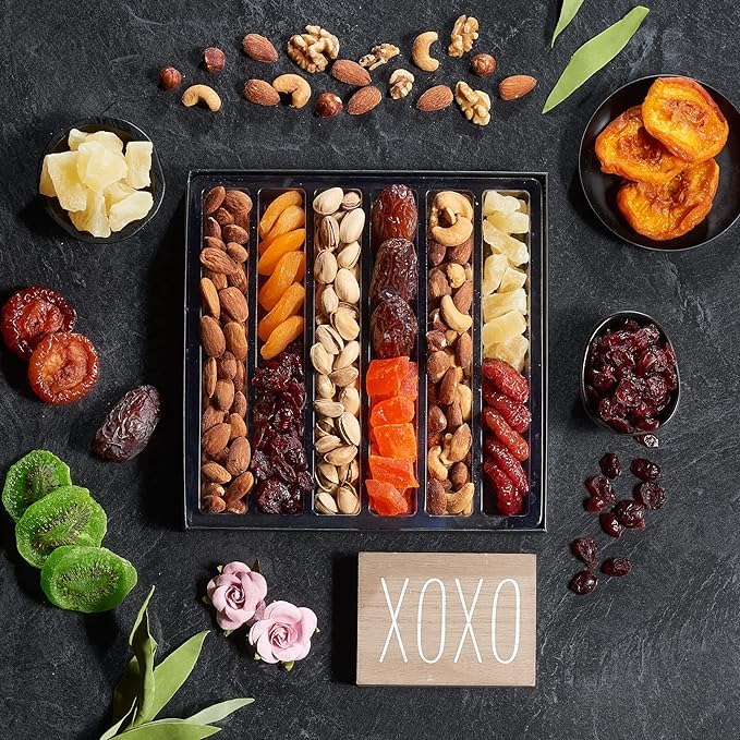 Happy Birthday Dried Fruit & Nuts Gift Basket Arrangement Platter, Gourmet Food Snack Box, Birthday Care Package, Healthy Kosher