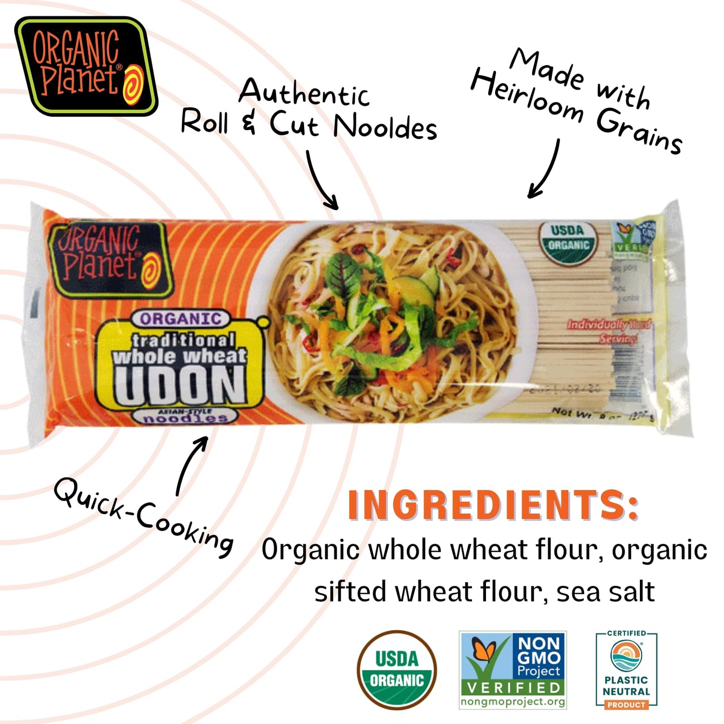 Organic Planet Whole Wheat Udon, Traditional Asian-Style Noodles, Non-Gmo 8 Oz (1 Pack)