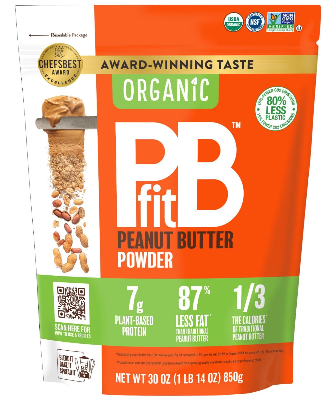 (1 Bag) Organic PB-Fit Peanut Butter Powder, 30 Ounce, 1.88 lbs