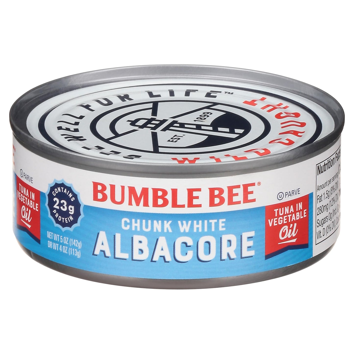 Bumble Bee Chunk White Albacore Tuna in Oil, 5 oz Can - Wild Caught Tuna - 23g Protein per Serving, High in Omega-3s - Non-GMO P