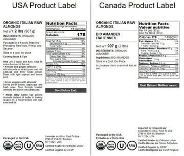 Food To Live - Organic Almonds, 2 Pounds Non-Gmo, Whole, Raw, No Shell, Unpasteurized, Unsalted, Vegan, Kosher, Bulk. Keto Snack. Good Source Of Vitamin E, Protein.