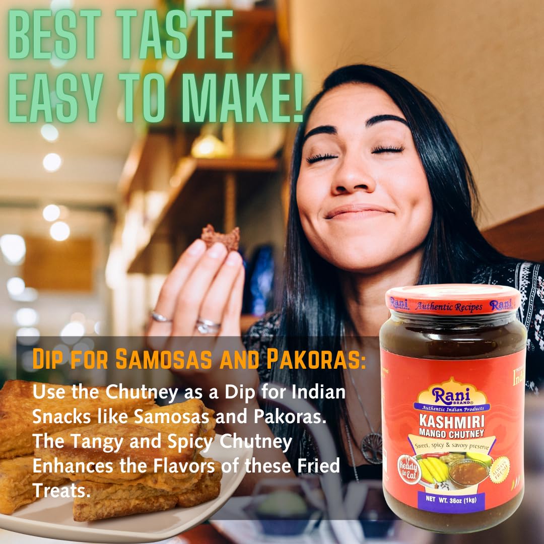 Rani Kashmiri Mango Chutney (Indian Preserve) 36Oz (2.2Lbs) 1Kg Glass Jar, Ready To Eat, Vegan, Pack Of 5+1 Free ~ Gluten Free,