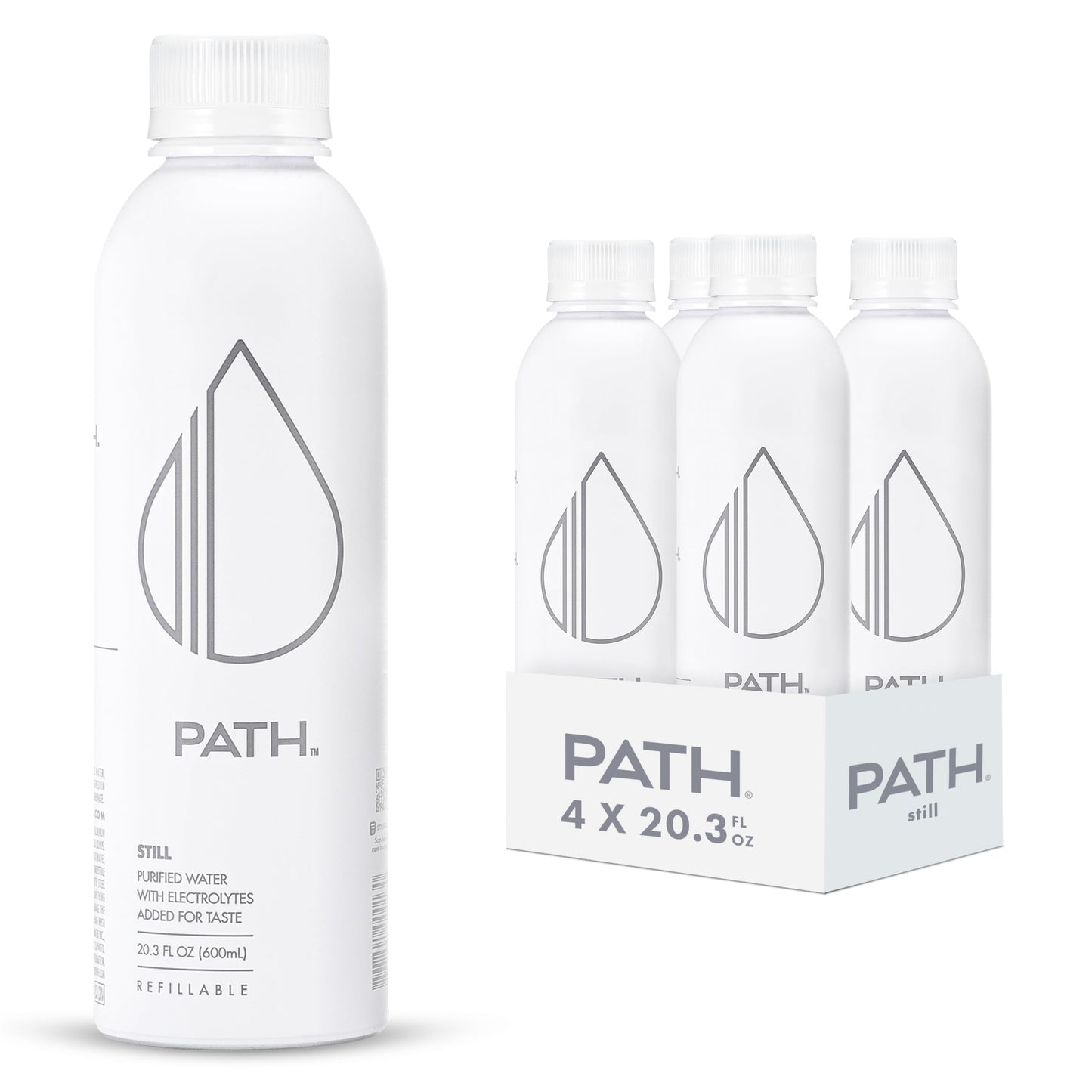 PATHWATER Ultra-Purified Bottled Water, BPA-Free Aluminum Bottle, 20.3 Fl Oz (Pack of 4)