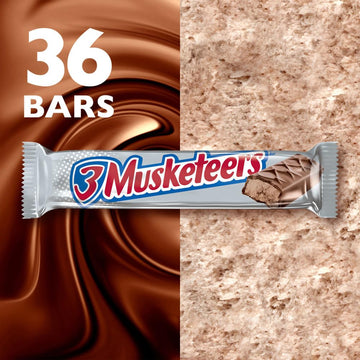3 Musketeers Candy Milk Chocolate Bars, Full Size, 1.92 Oz Bar (Pack Of 36) Box