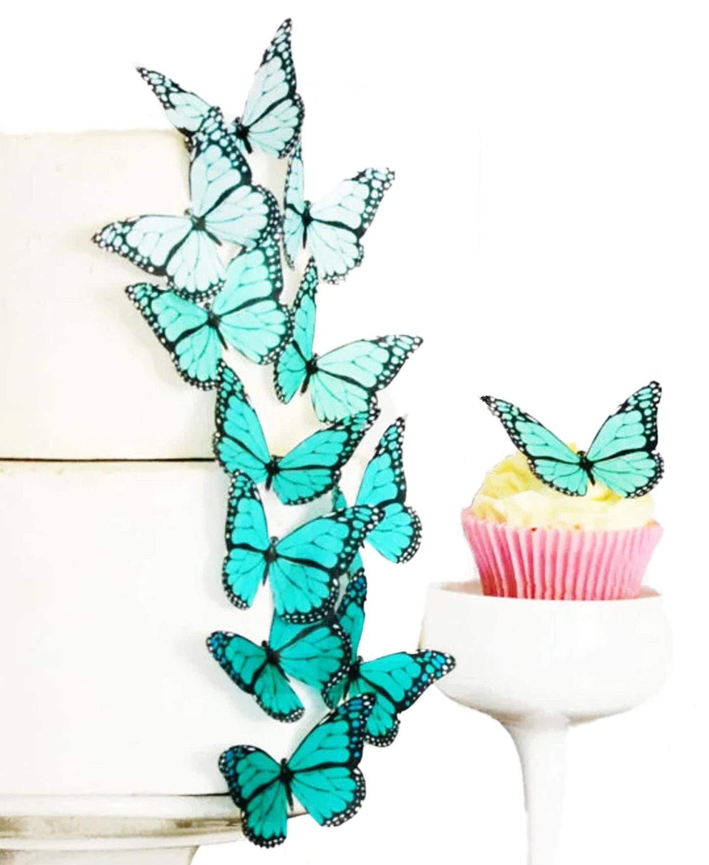 Sugar Robot Edible Butterflies - Ombre Monarch Cake Toppers - 2.5 inches - Turquoise - Premium Crafted in the USA