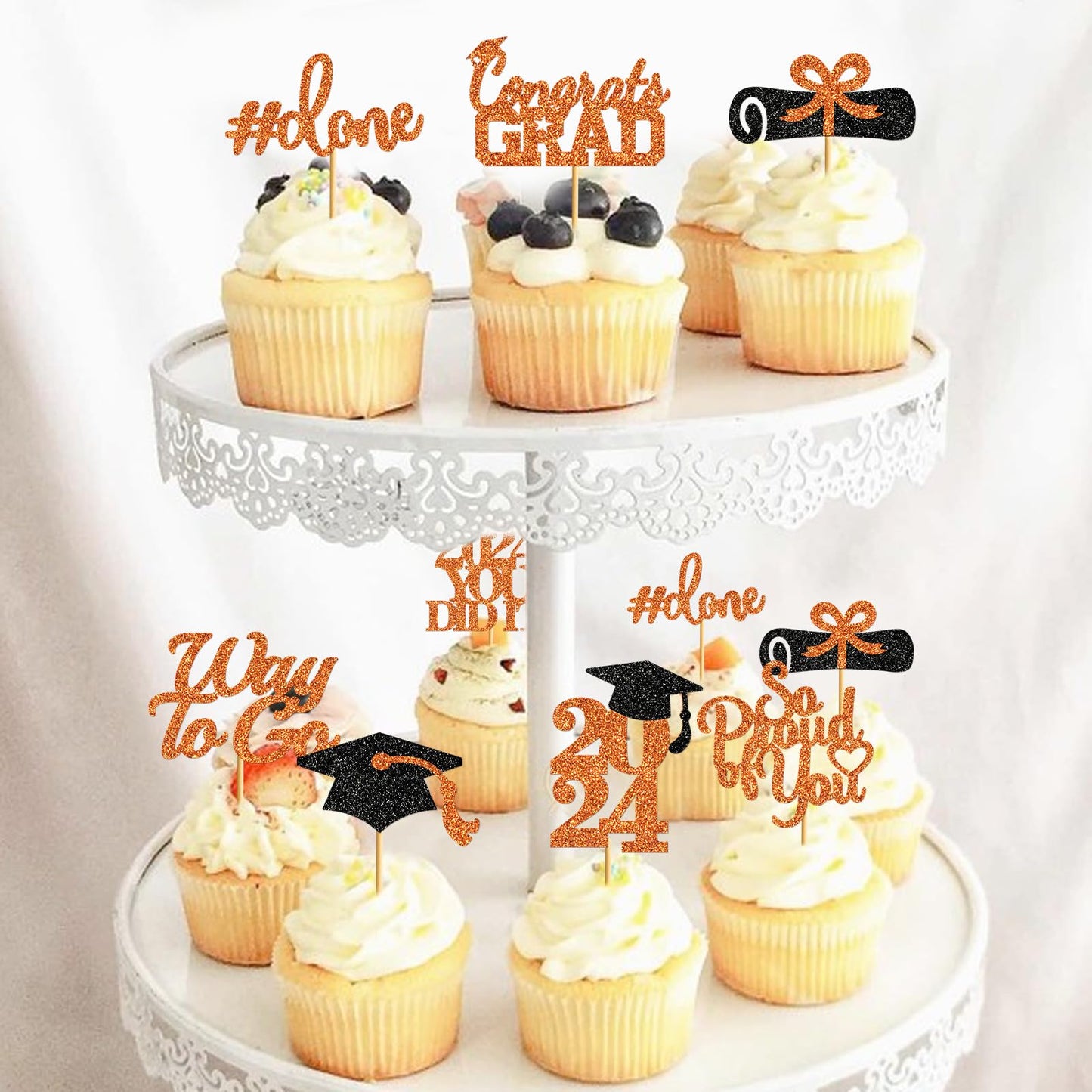 40Pcs Orange Graduation Cupcake Toppers 2024 Graduation Decorations Class Of 2024 Hat Cupcake Toppers Picks Graduation Party Dec