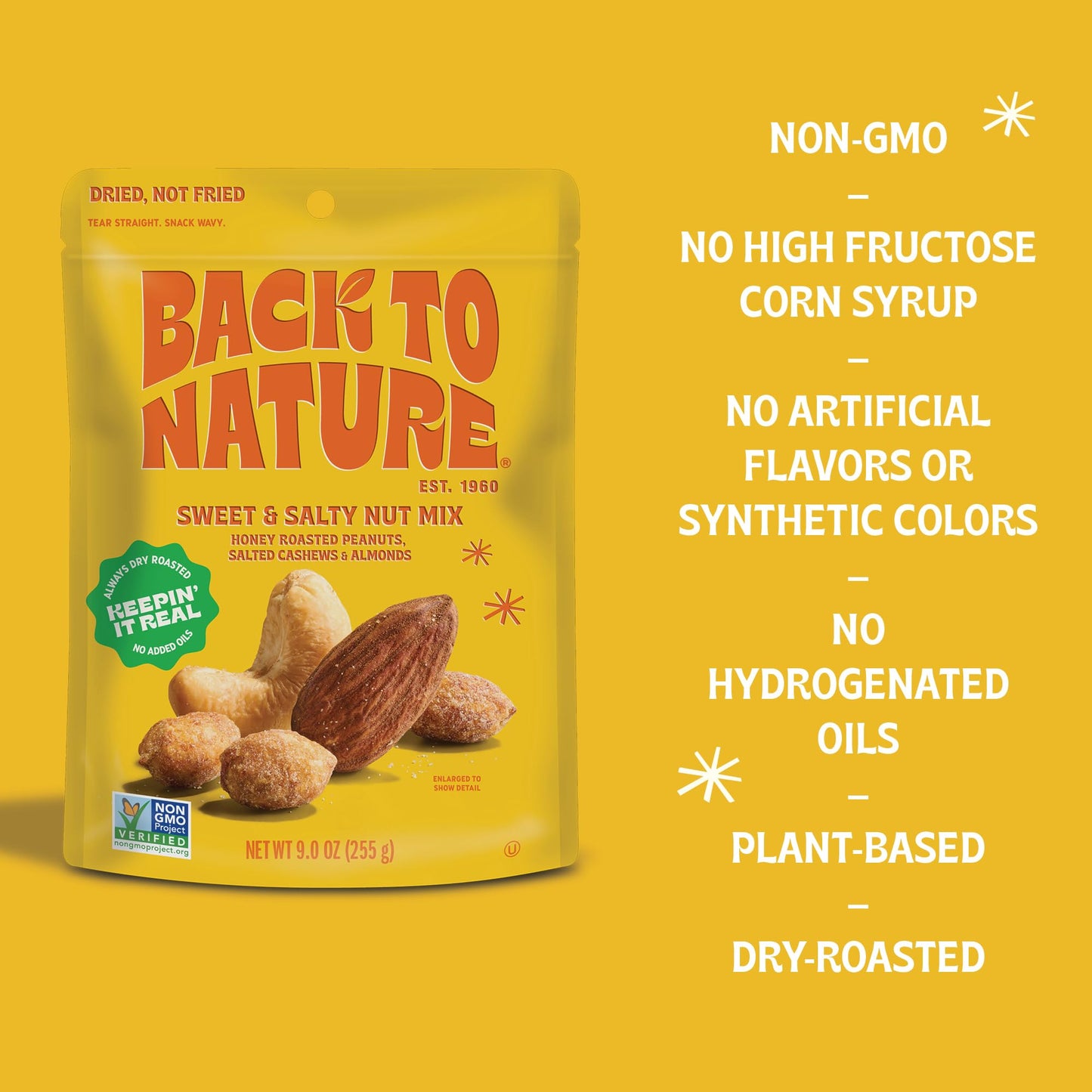 Back To Nature Sweet & Salty Nut Mix - Honey Dry Roasted Peanuts, Salted Cashews, And Almonds - No Added Oils - 9 Ounce