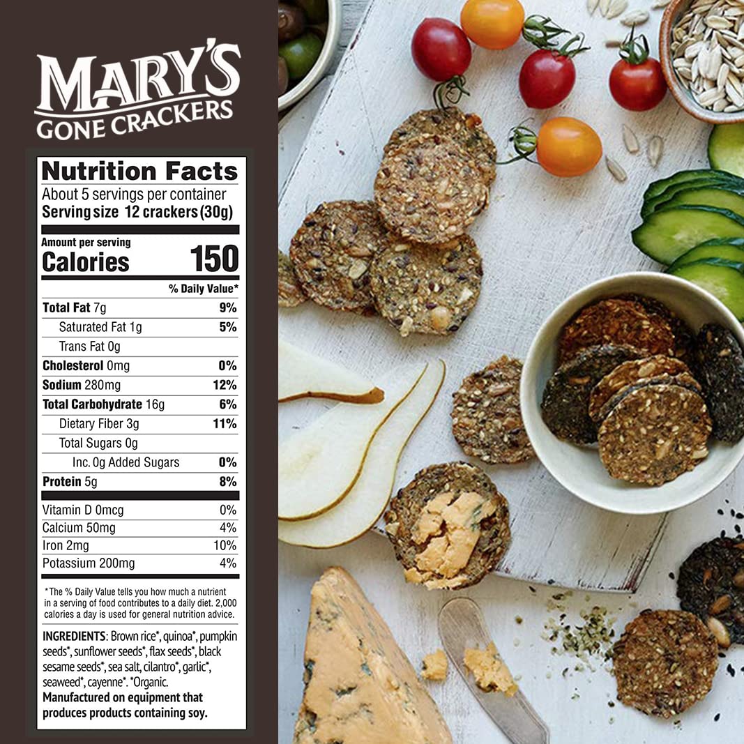 Mary'S Gone Crackers Super Seed Crackers, Seaweed & Black Sesame, 5.5 Ounce (Pack Of 6), Organic Plant Based Protein, Gluten Fre