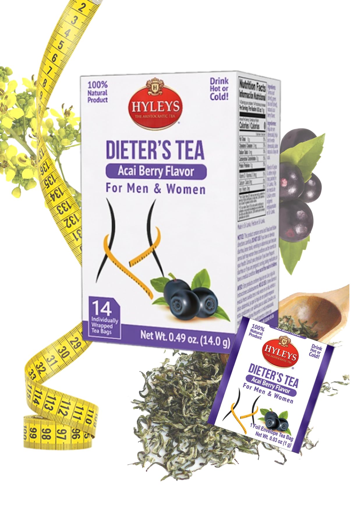Hyleys Dieters Tea with Acai Berry Flavor - 14 Tea Bags - Slimming Weight Loss Detox Cleanse Tea