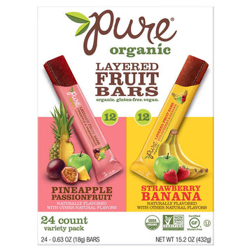 Pure Organic Layered Fruit Bar Variety Package, 12 - Pineapple Passionfruit & 12 - Strawberry Banana 0.63 Oz (Pack Of 24)