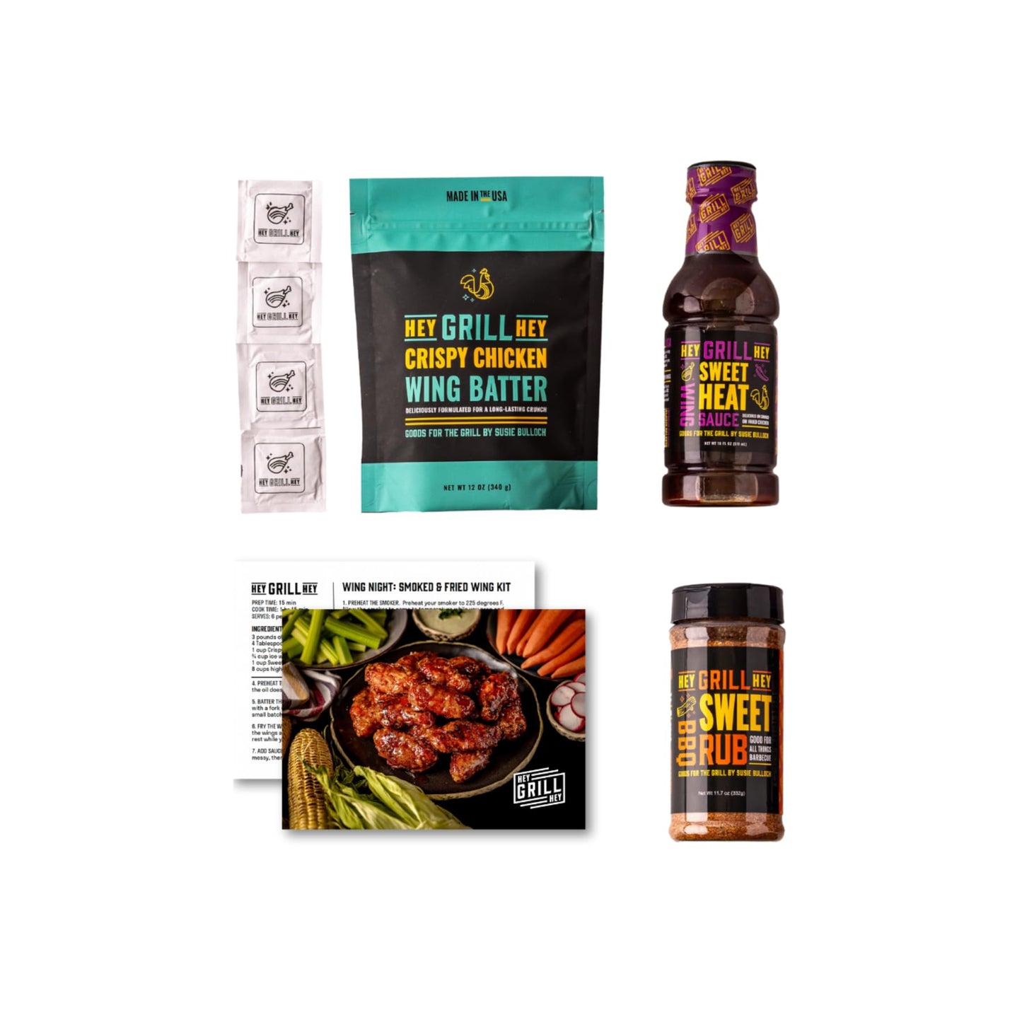 Hey Grill Hey Chicken Wing Seasoning & Sauce Kit - All-in-One BBQ Rub, Sweet Heat Sauce, 54 Ounce