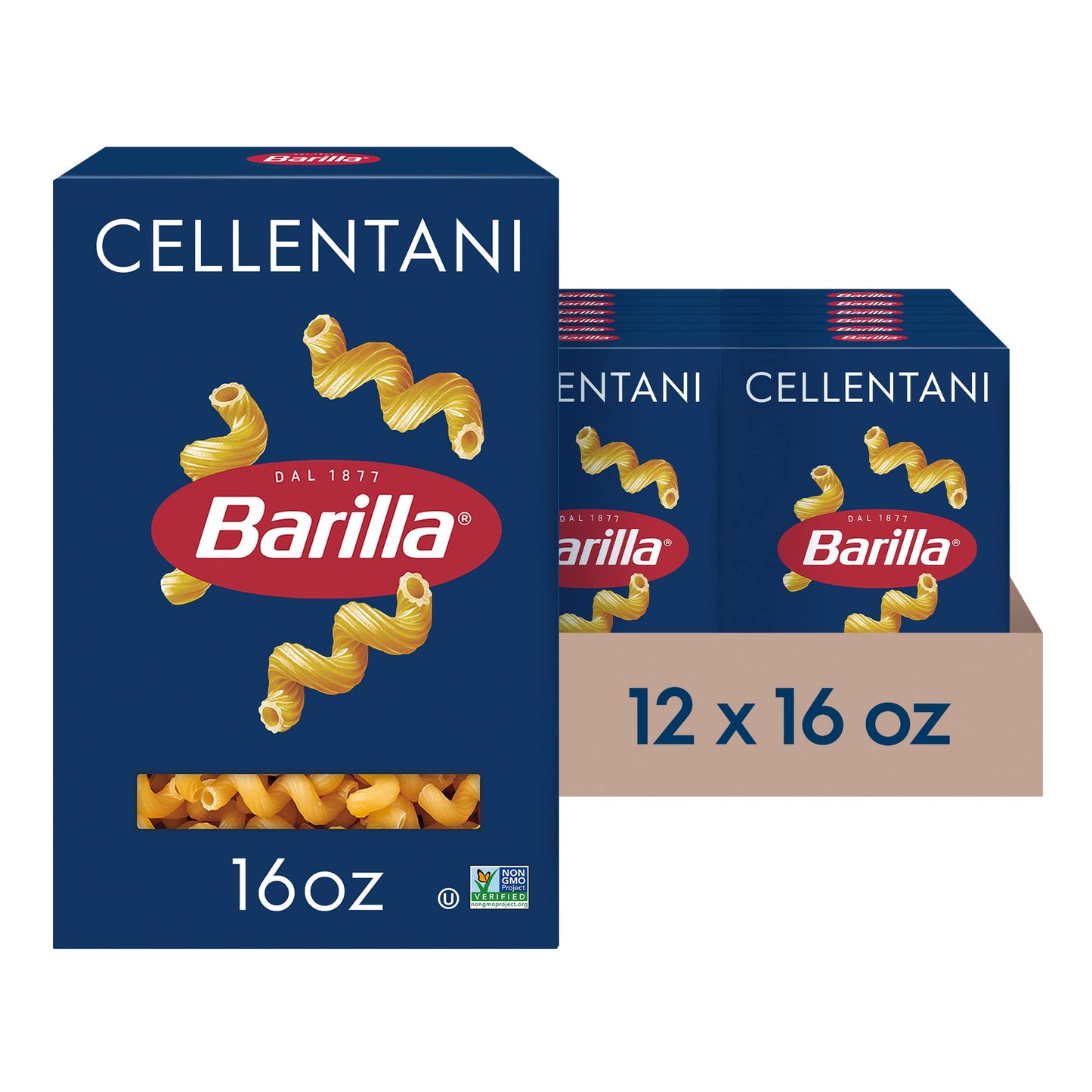 Barilla Cellentani Pasta 16 oz. Box (Pack of 12) - Non-GMO Made with Durum Wheat Semolina - Kosher Certified