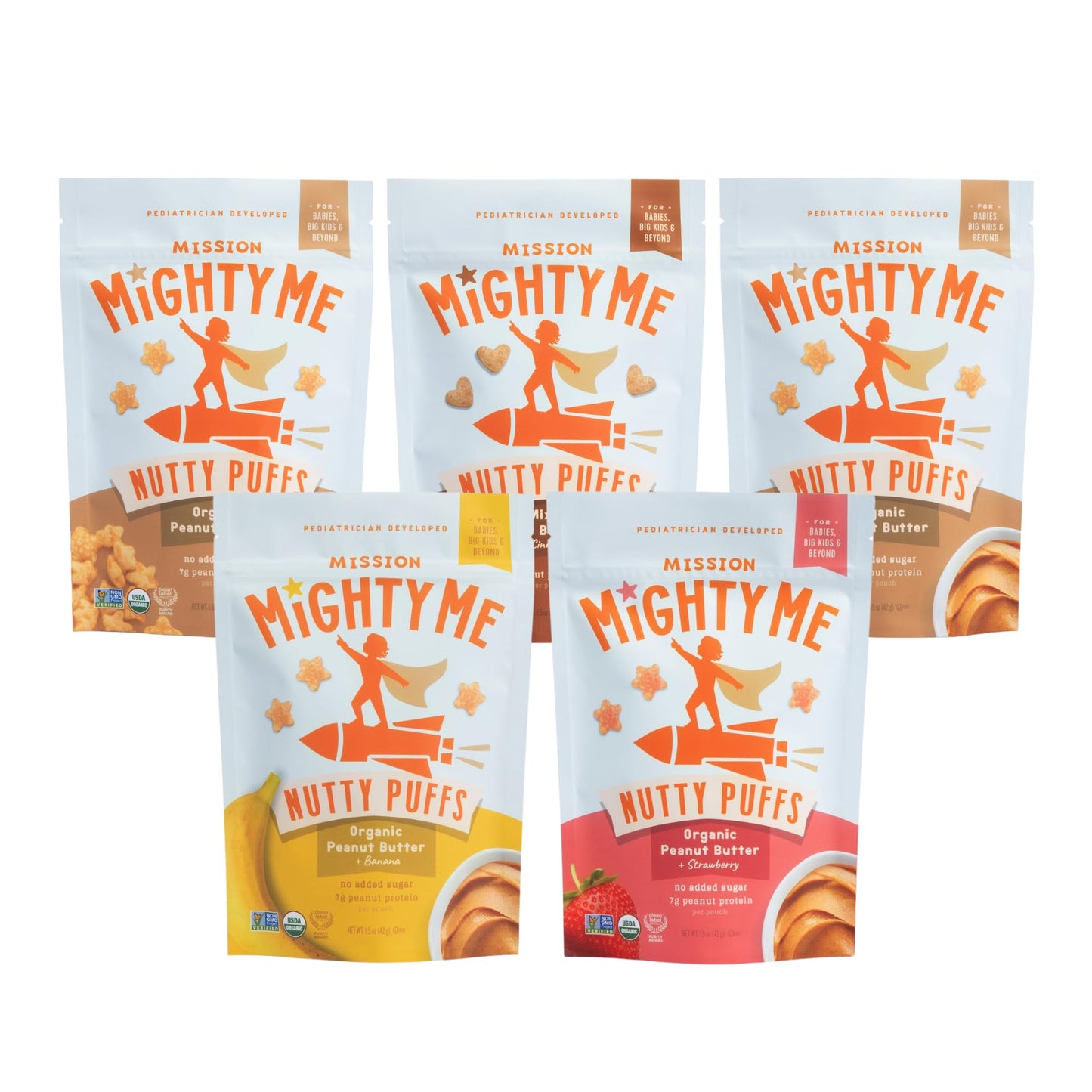 Mission Mightyme Nutty Puffs - Peanut Butter Puffs Variety Pack - Pediatrician Developed - Usda Organic, Plant-Based Protein, Gl