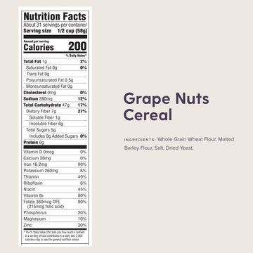 Grape-Nuts Original Non-GMO Cereal, 64 oz Box (Pack of 8) - Crunchy Whole Grain Breakfast Cereal for Healthy Eating