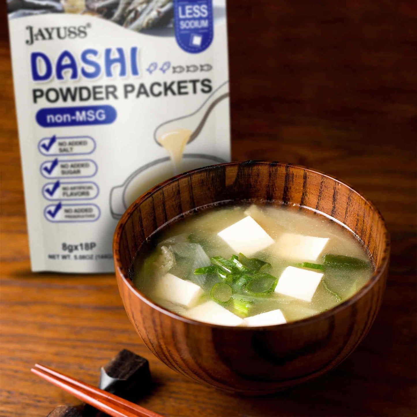 Jayuss Japanese Dashi Packet, Traditional Dashi Soup Stock 8G 18Pacs, No Msg, No Additives 5 Natural Ingredients Perfect Base F