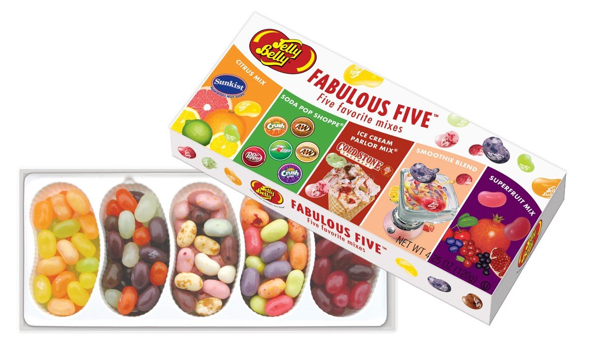 Jelly Belly Fabulous Five Jelly Bean Gift Box - 4.25 Oz - Official, Genuine, Straight From The Source